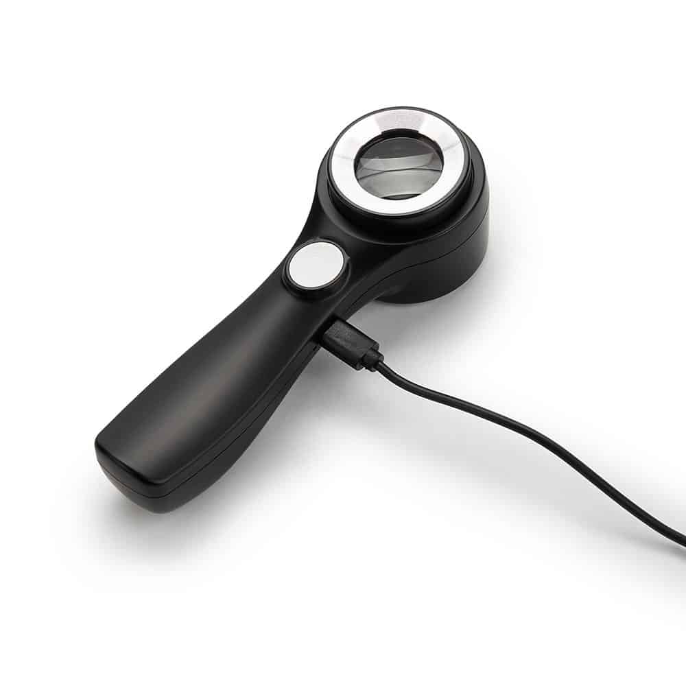 Rechargeable 10X Jewelry Loupe with Adjustable Focal Length, 3 LED & 3 UV Lights, K9 Optical Glass Magnifier - Eleroyal Magnifier