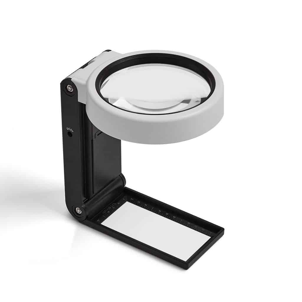 6X Convertible Stand Magnifying Glass - Foldable Tabletop Magnifier with LED Ring Light - Eleroyal Magnifier