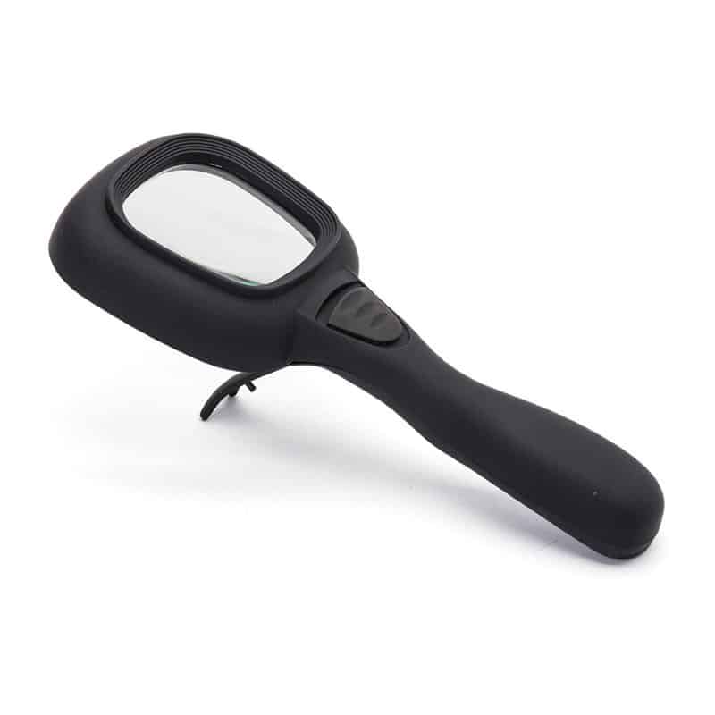 Square Hands-Free Magnifying Glass with Stand (6X) - Illuminated Desktop Magnifier & Counterfeit Detector - Eleroyal Magnifier
