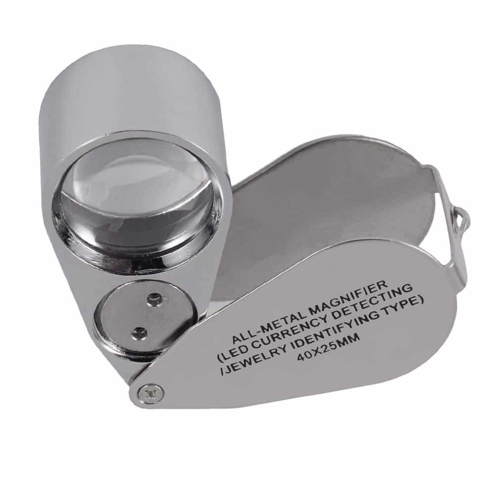 40X Full Metal Folding Pocket Loupe with Dual LED & UV Light, Portable Jewelry Magnifier - Eleroyal Magnifier