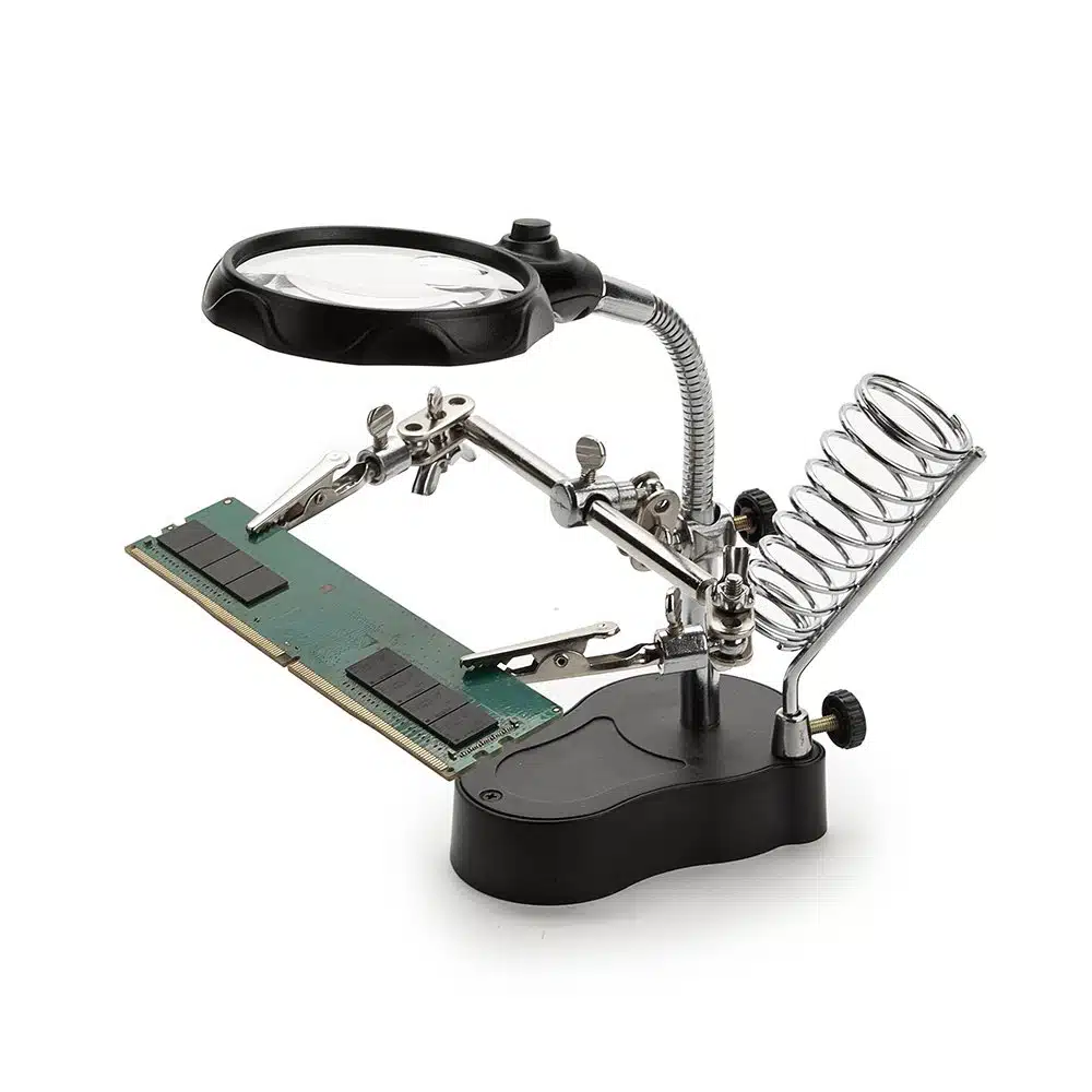 Großhandel 3-in-1 beleuchtet helfen dritte Hand Tool, 3,5X/12X Dual Lupe mit Lötkolben Stand - Eleroyal Lupe