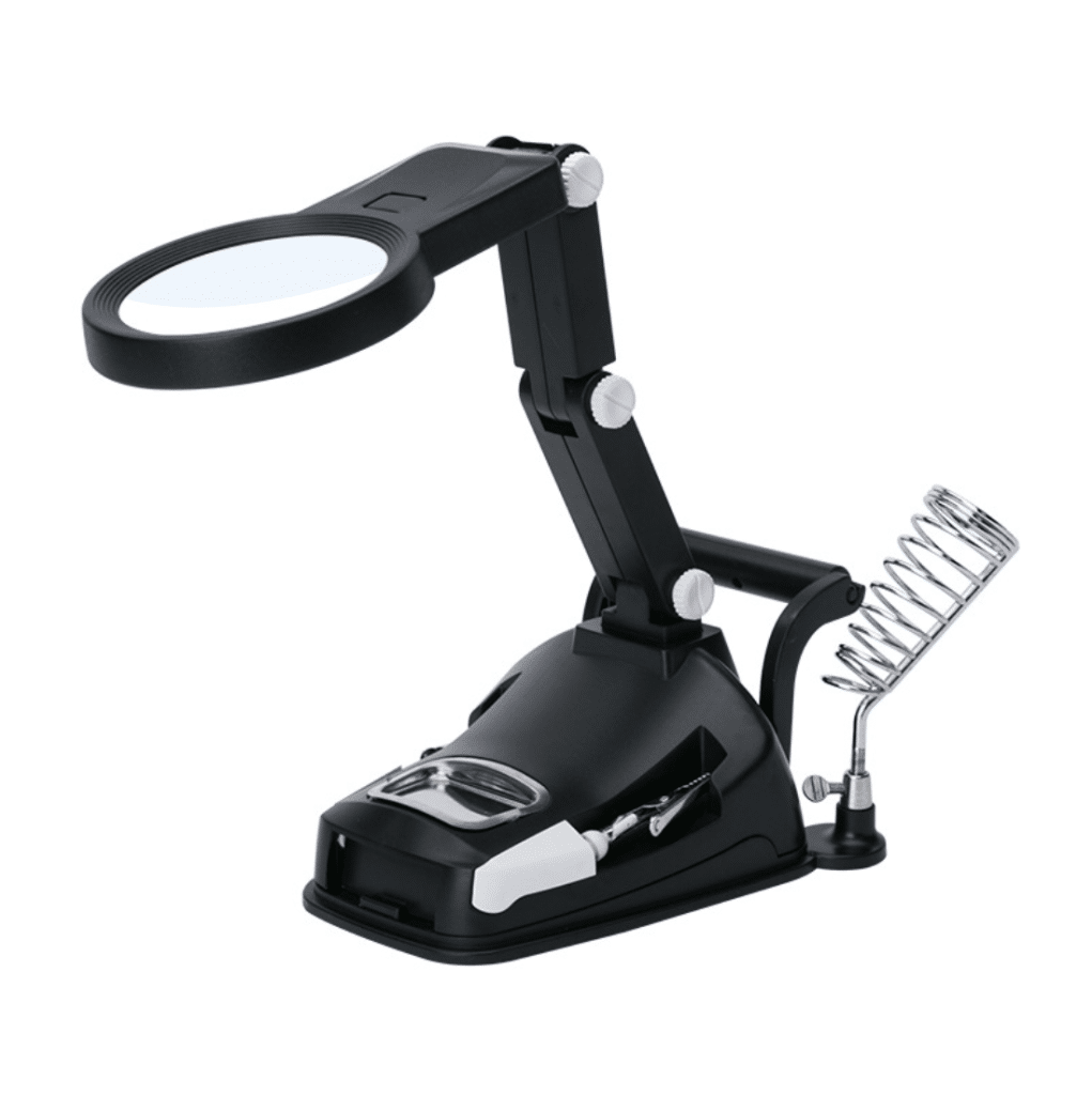 Soldadura LED Lupa Estación con soporte de hierro, 3X/4.5X Lente Dual Manos de ayuda con USB y alimentación por batería - Eleroyal Lupa